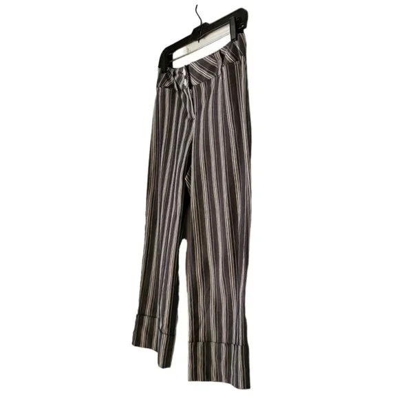 Ann Taylor Loft Striped Cuffed Crop Pants | Like New | 2P | Charcoal White - Picture 3 of 16
